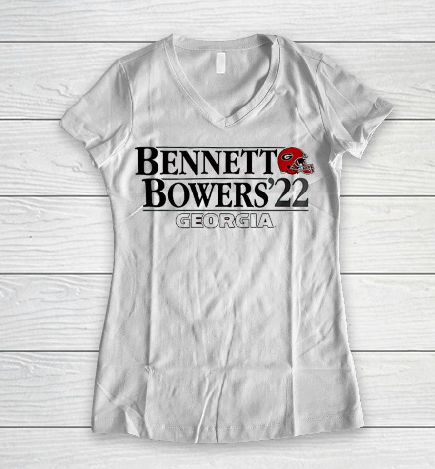 Georgia Football Stetson Bennett Iv-Brock Bowers ‘22 Women V-Neck T-Shirt