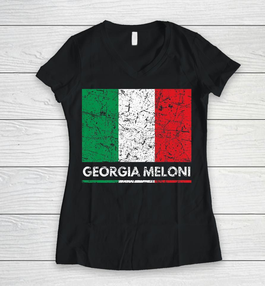 Georgia Meloni Italian Hero Flag Women V-Neck T-Shirt