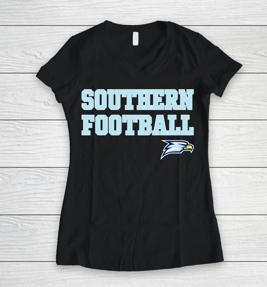 Georgia Southern Eagles Straight Southern Football Women V-Neck T-Shirt