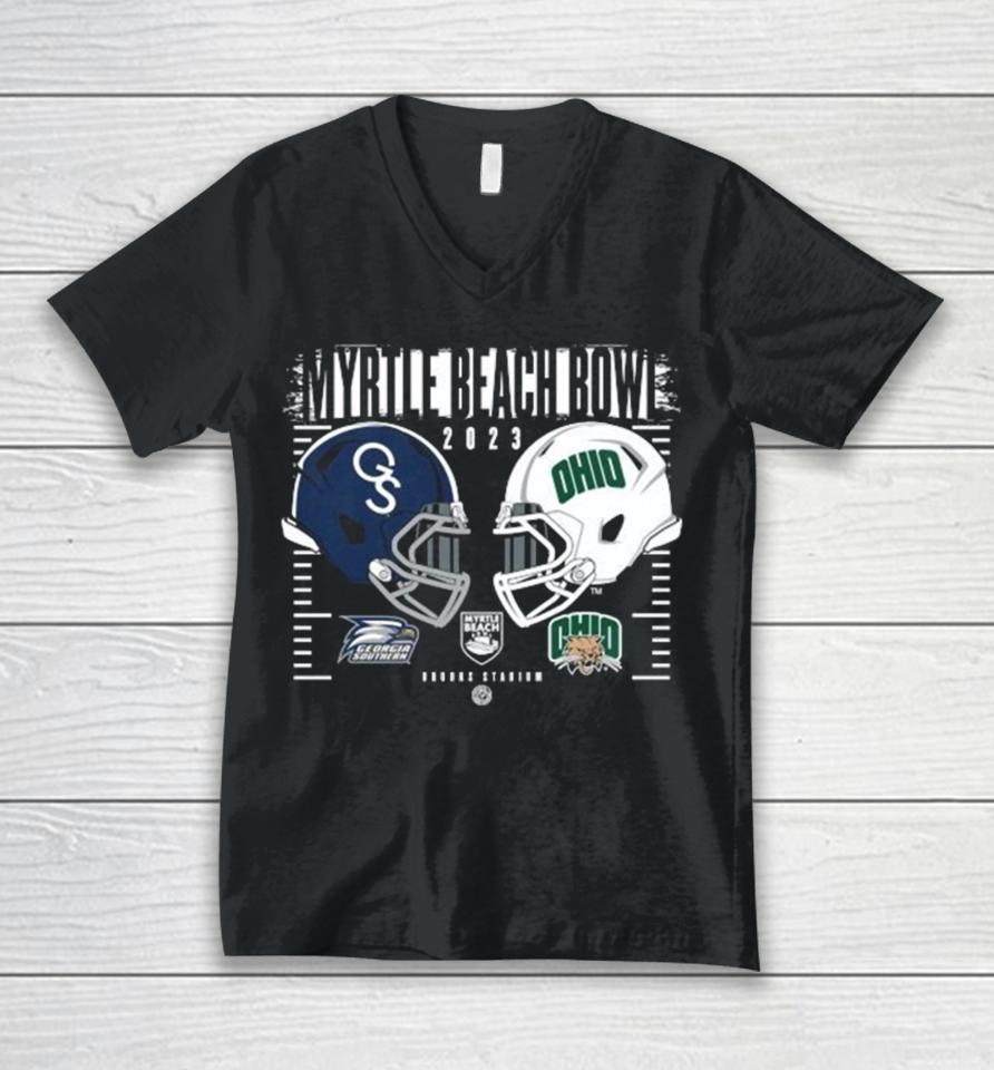 Georgia Southern Eagles Vs Ohio Bobcats 2023 Myrtle Beach Bowl Helmet Unisex V-Neck T-Shirt