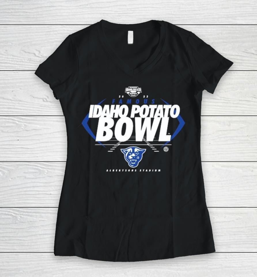 Georgia State Panthers 2023 Famous Idaho Potato Bowl Albertsons Stadium Women V-Neck T-Shirt