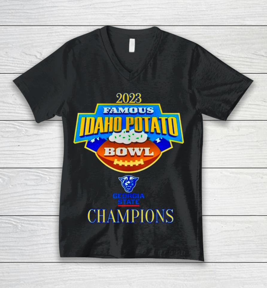 Georgia State Panthers 2023 Famous Idaho Potato Bowl Champions Unisex V-Neck T-Shirt