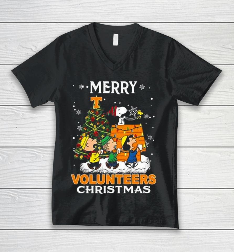 Get Now Tennessee Volunteers Snoopy And Friends Merry Christmas Unisex V-Neck T-Shirt