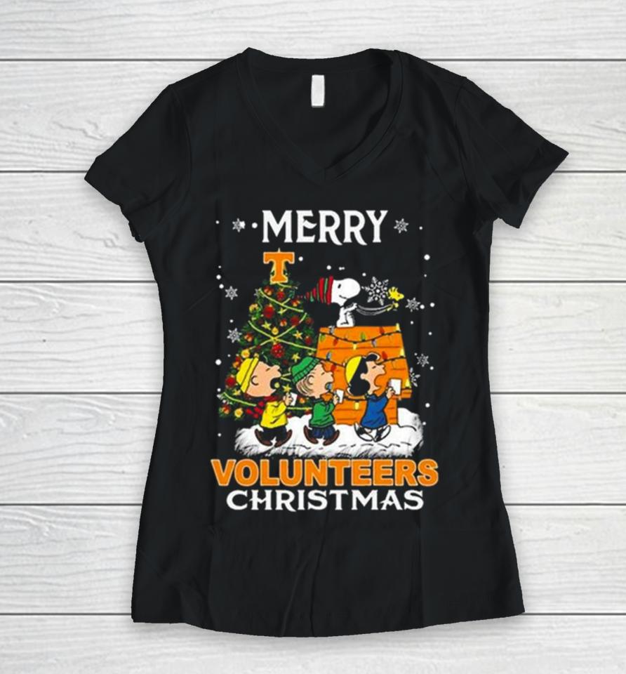 Get Now Tennessee Volunteers Snoopy And Friends Merry Christmas Women V-Neck T-Shirt