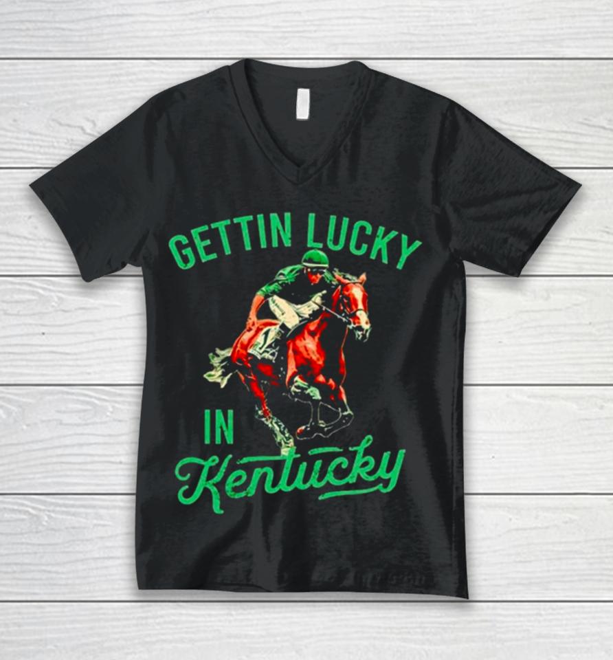 Getting Lucky In Kentucky Derby Horse Racing Unisex V-Neck T-Shirt