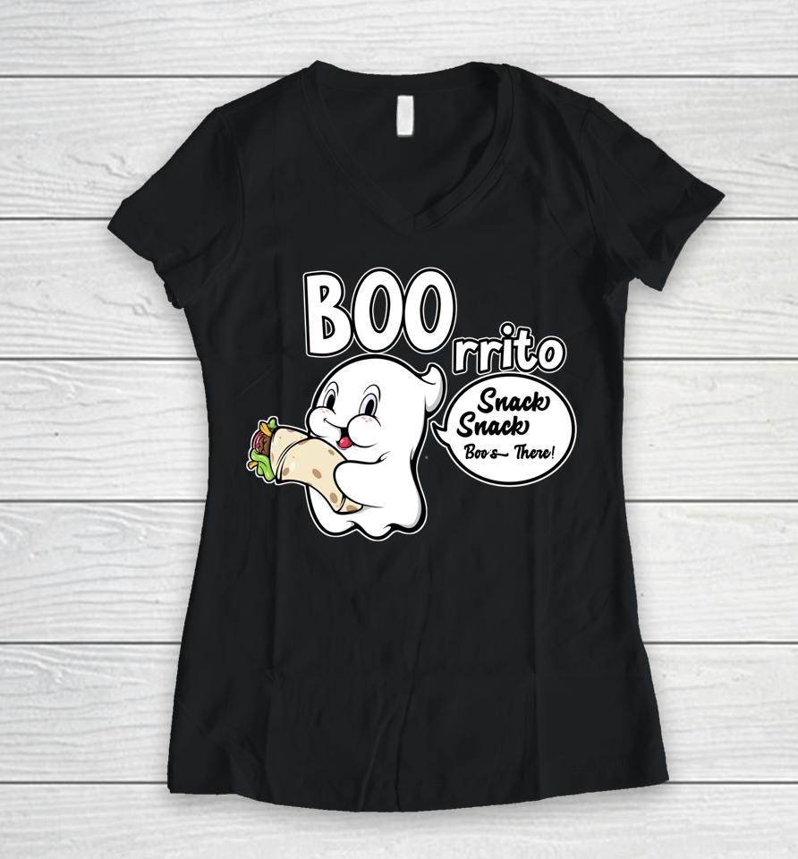 Ghost Burrito Mexican Food Cute Halloween Ghost Boorritto Women V-Neck T-Shirt