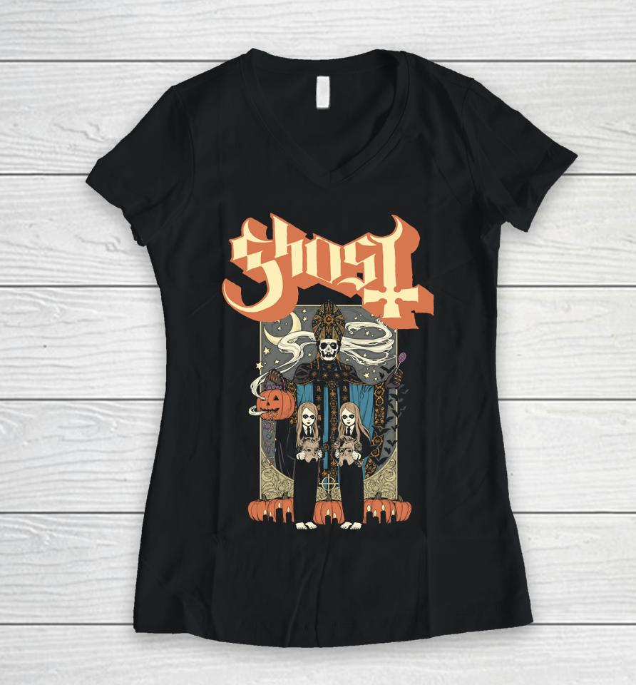 Ghost – Halloween Twins Women V-Neck T-Shirt