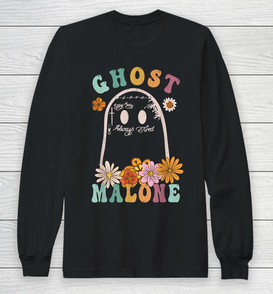 Ghost Malone Fall Season Spooky Halloween Cute Ghost Groovy Long Sleeve T-Shirt