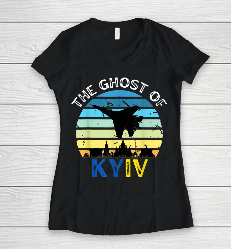 Ghost Of Kyiv Retro Women V-Neck T-Shirt