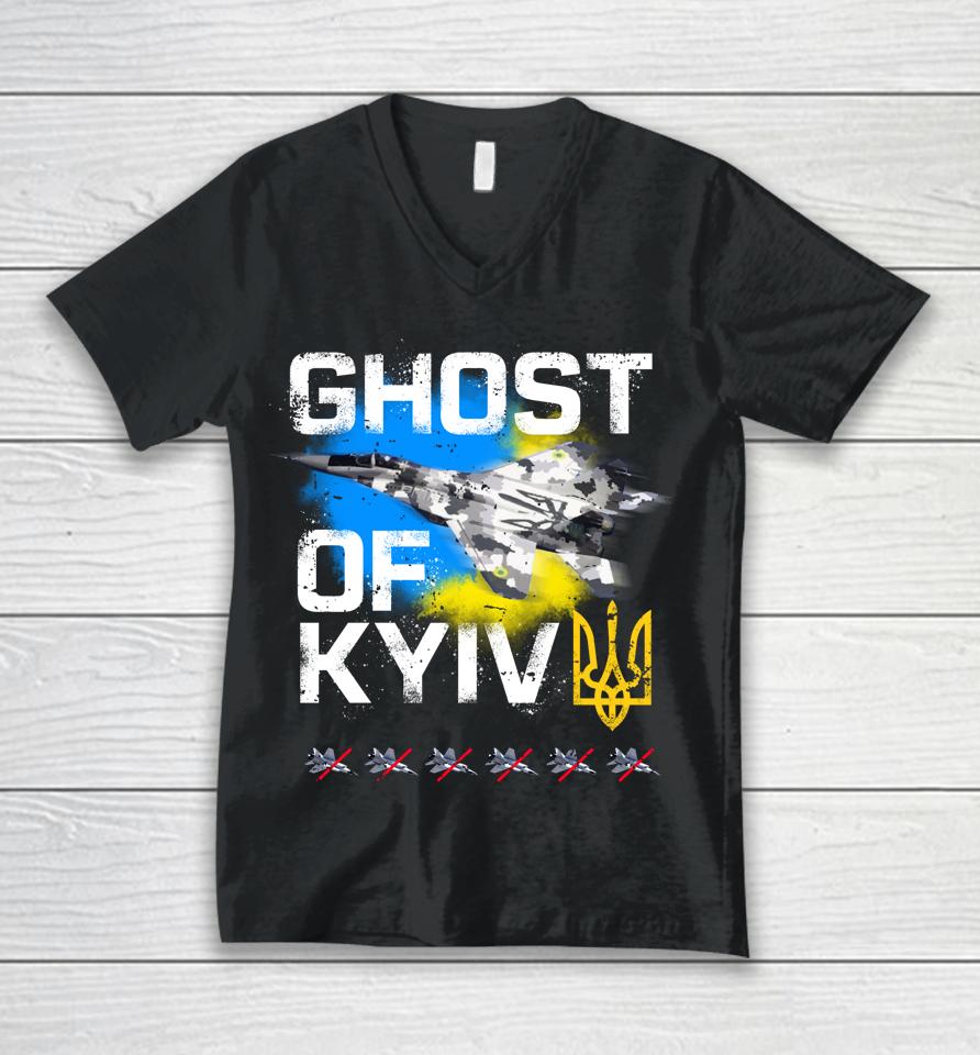 Ghost Of Kyiv Ukraine Fighter Jet Unisex V-Neck T-Shirt