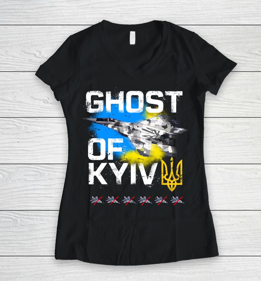Ghost Of Kyiv Ukraine Fighter Jet Women V-Neck T-Shirt