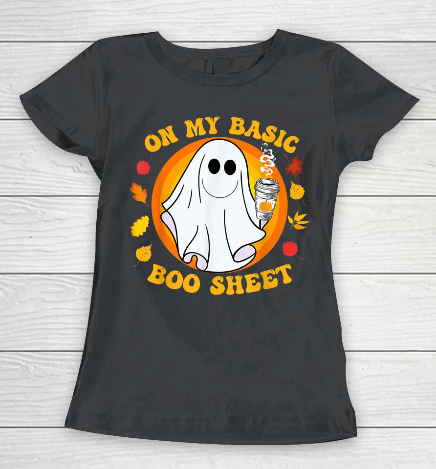 Ghost Pumpkin Spice Latte Fall Vibe Halloween Funny Basic Women T-Shirt
