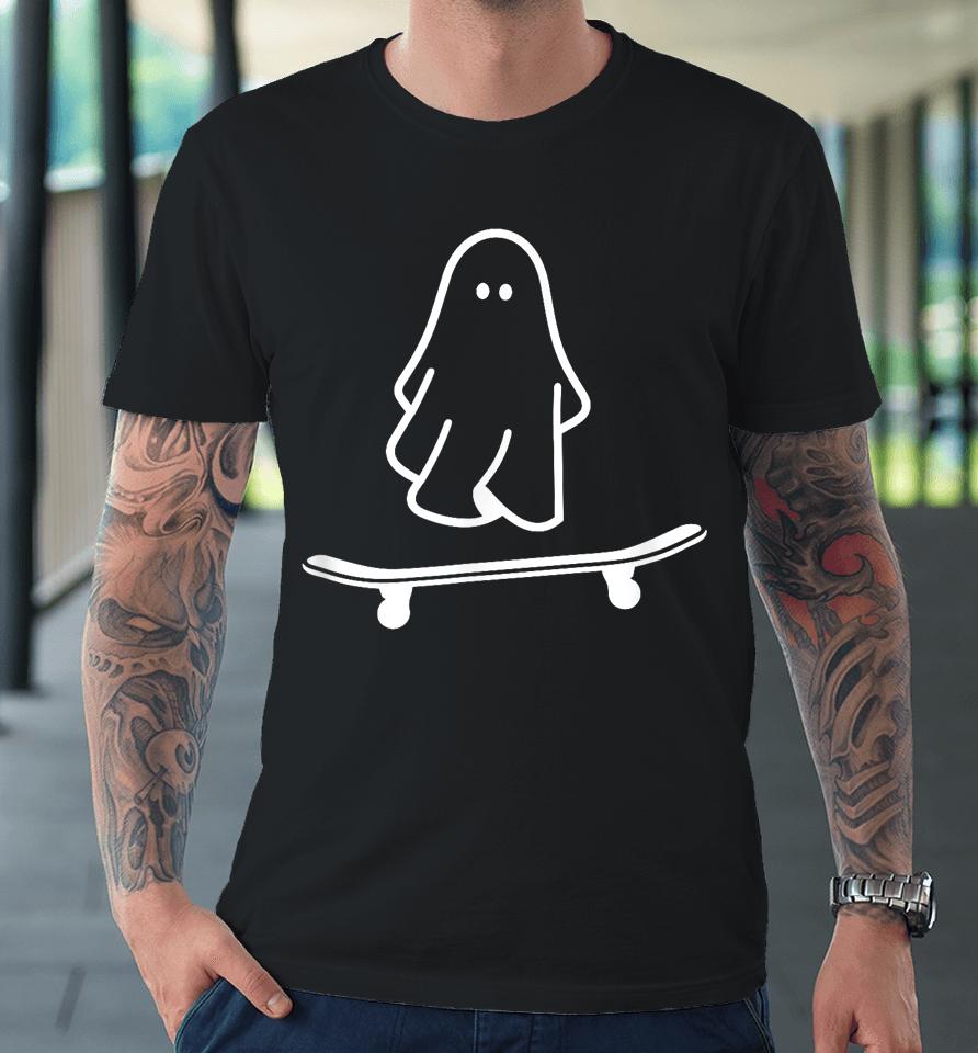 Ghost Skateboard Lazy Halloween Costume Funny Skateboarding Premium T-Shirt