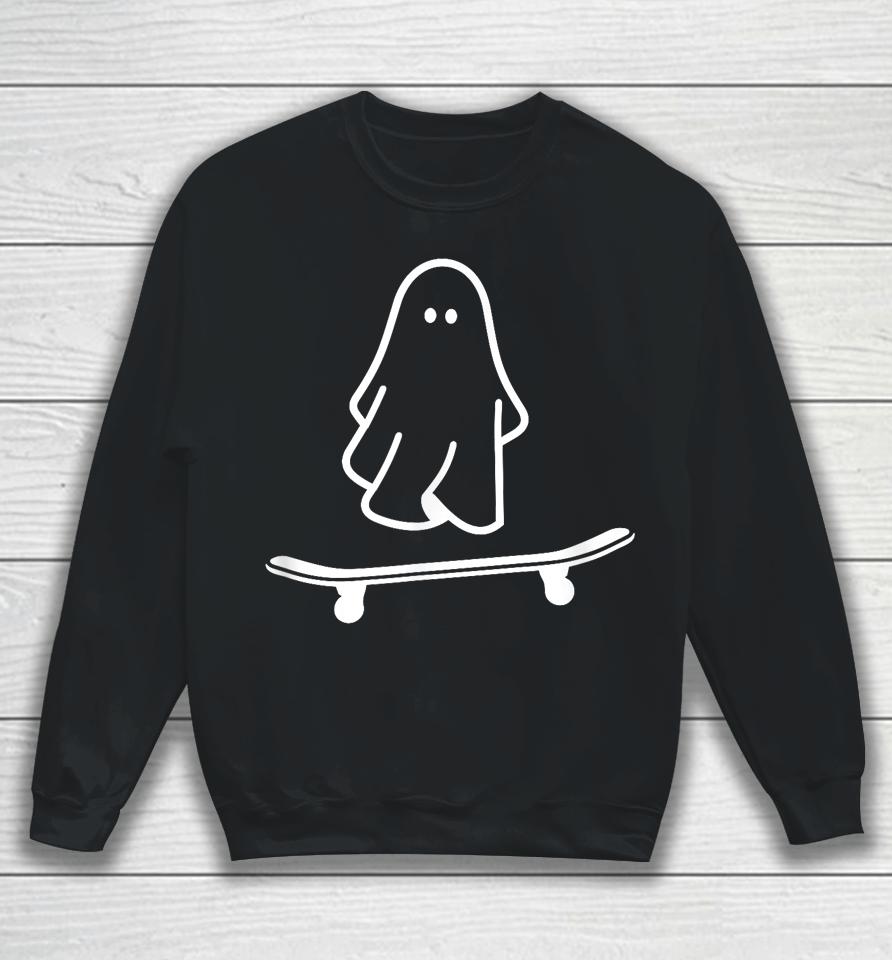 Ghost Skateboard Lazy Halloween Costume Funny Skateboarding Sweatshirt