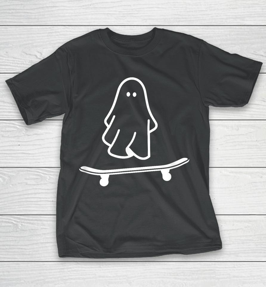 Ghost Skateboard Lazy Halloween Costume Funny Skateboarding T-Shirt