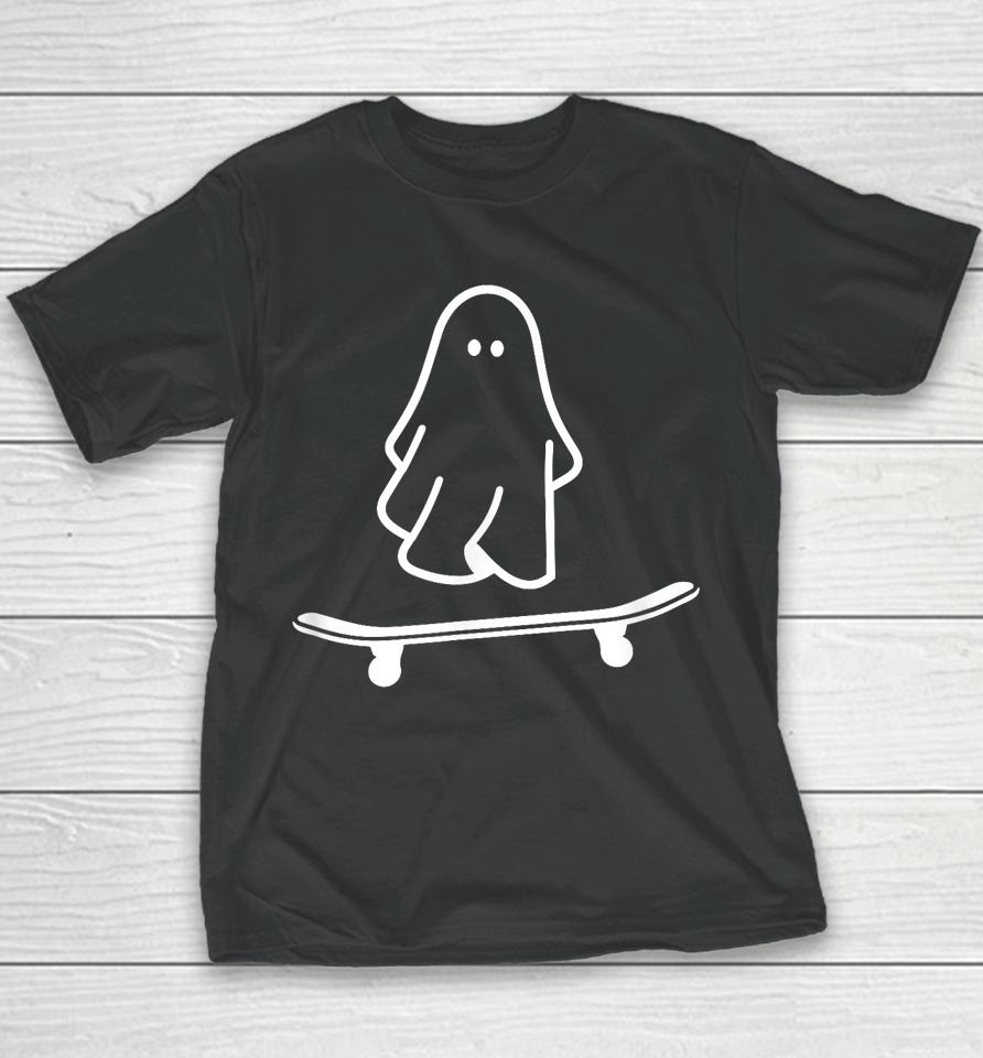 Ghost Skateboard Lazy Halloween Costume Funny Skateboarding Youth T-Shirt