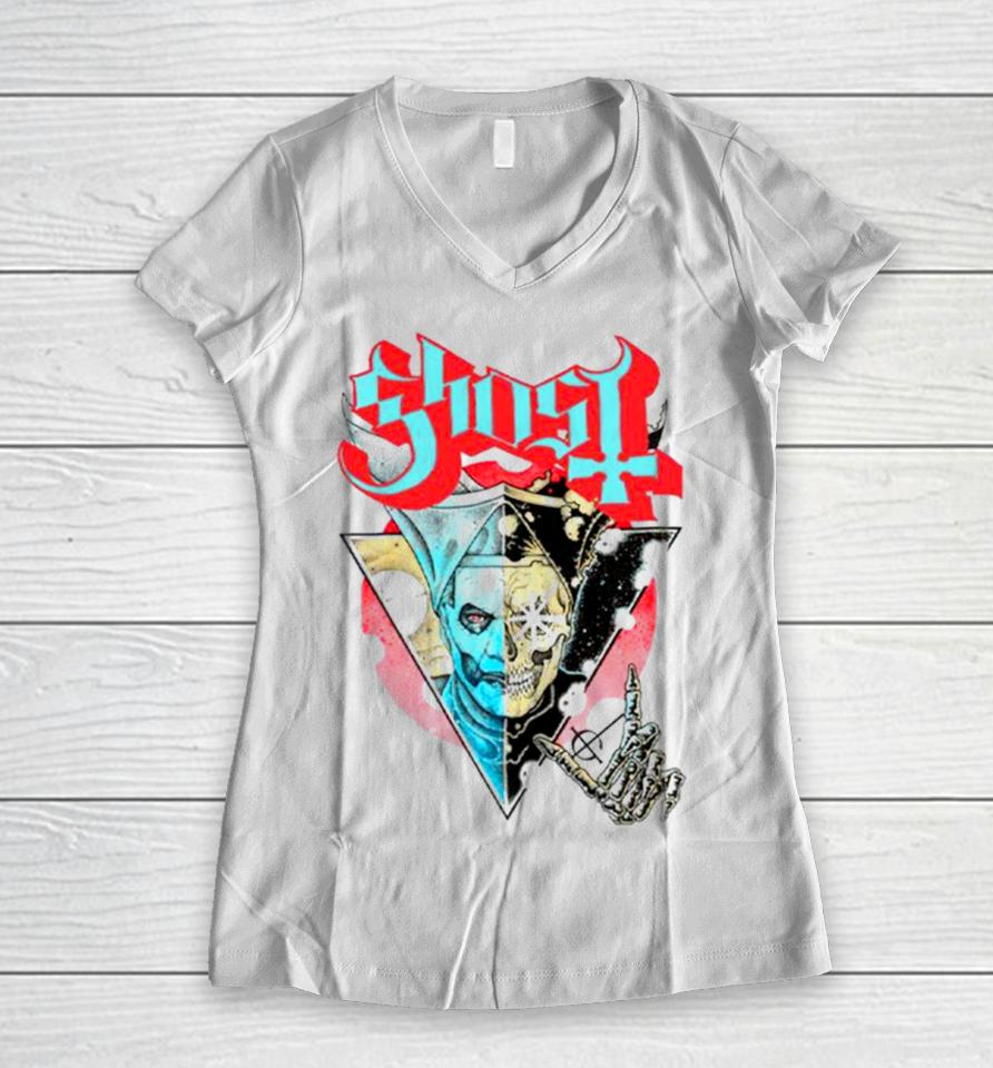 Ghost Split Faces Women V-Neck T-Shirt