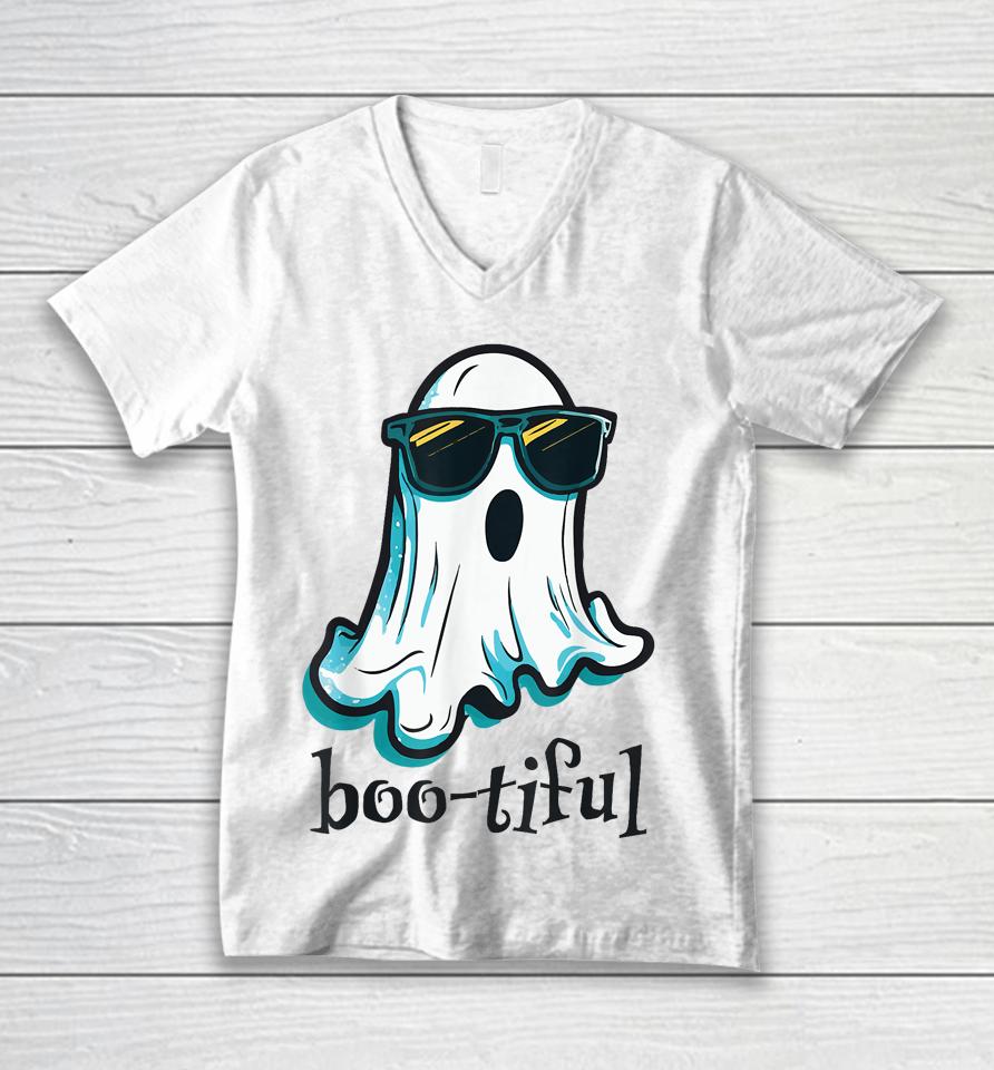 Ghost With Sunglasses - Boo-Tiful Halloween Unisex V-Neck T-Shirt