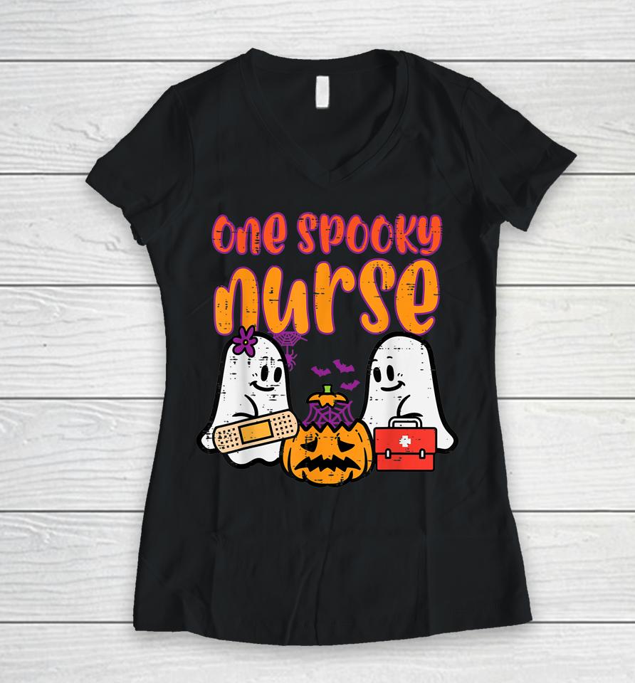Ghosts One Spooky Nurse Halloween Women V-Neck T-Shirt