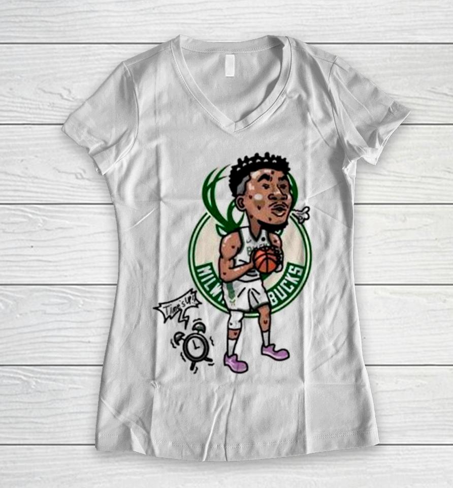 Giannis Antetokounmpo Milwaukee Bucks Player Cartoon Women V-Neck T-Shirt