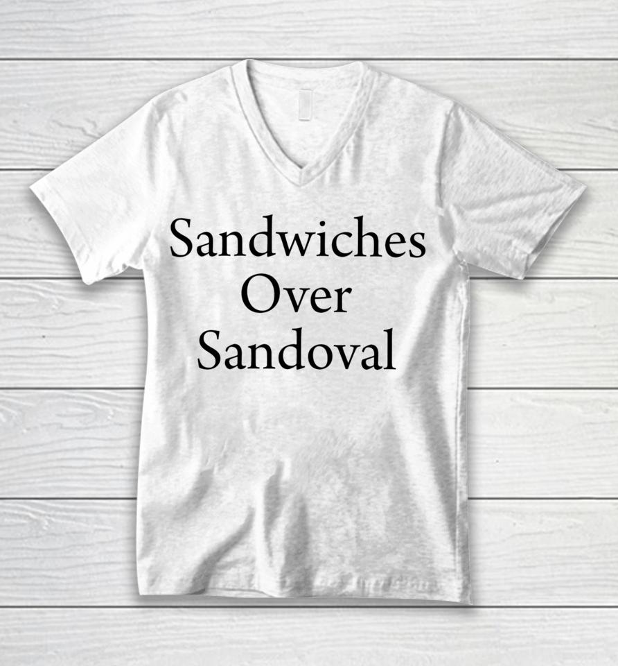 Gibson Johns Wearing Sandwiches Over Sandoval Unisex V-Neck T-Shirt