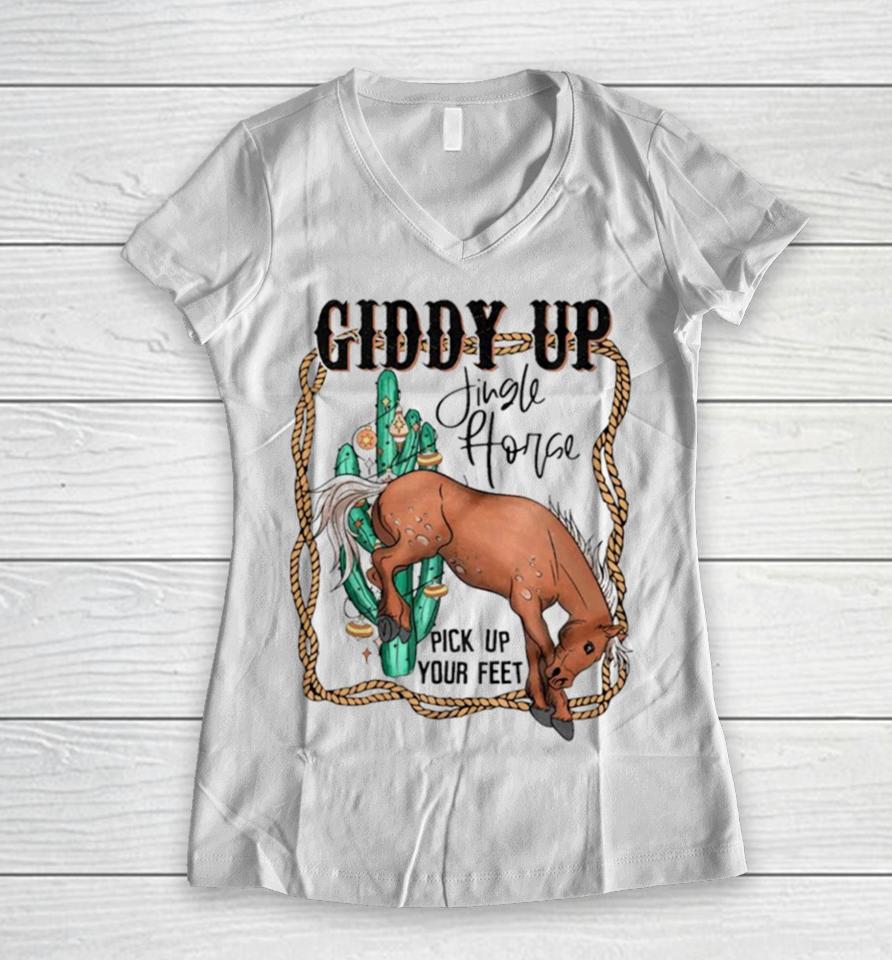 Giddy Up Jingle Horse Country Western Christmas Women V-Neck T-Shirt