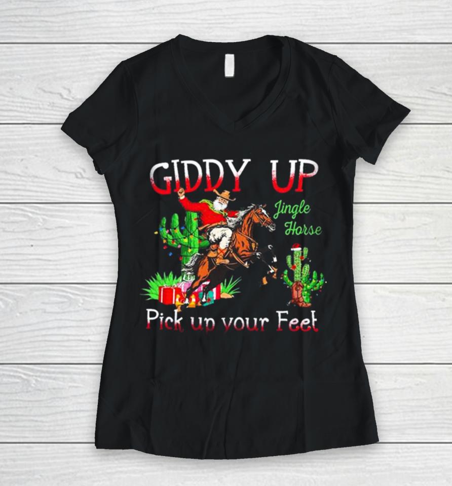 Giddy Up Jingle Horse Pick Up Your Feet Christmas Unique Holiday T Designshirts Women V-Neck T-Shirt