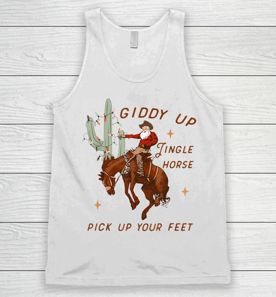 Giddy Up Jingle Horse Pick Up Your Feet Cowboy Santa Xmas Unisex Tank Top