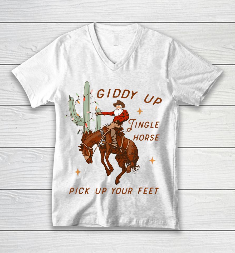 Giddy Up Jingle Horse Pick Up Your Feet Cowboy Santa Xmas Unisex V-Neck T-Shirt