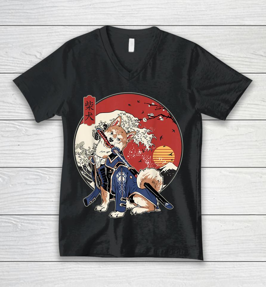 Gift For Japanese Friends Family Shiba Samurai Ninja General Unisex V-Neck T-Shirt