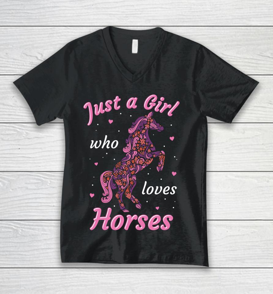 Girl Who Loves Horses Equestrian Horse Design For Girls Unisex V-Neck T-Shirt
