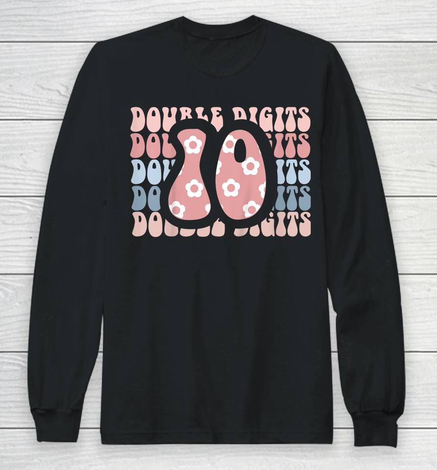 Girls 10Th Birthday Double Digits Tenth Hippie Daisy Print Long Sleeve T-Shirt
