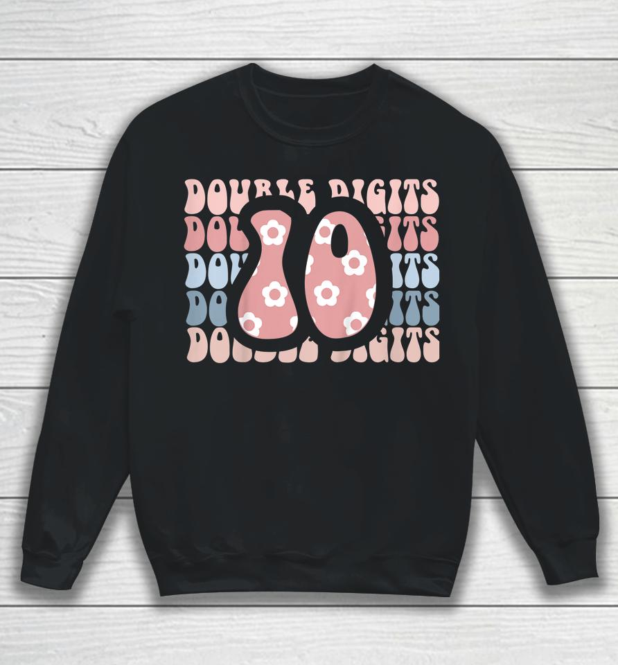 Girls 10Th Birthday Double Digits Tenth Hippie Daisy Print Sweatshirt