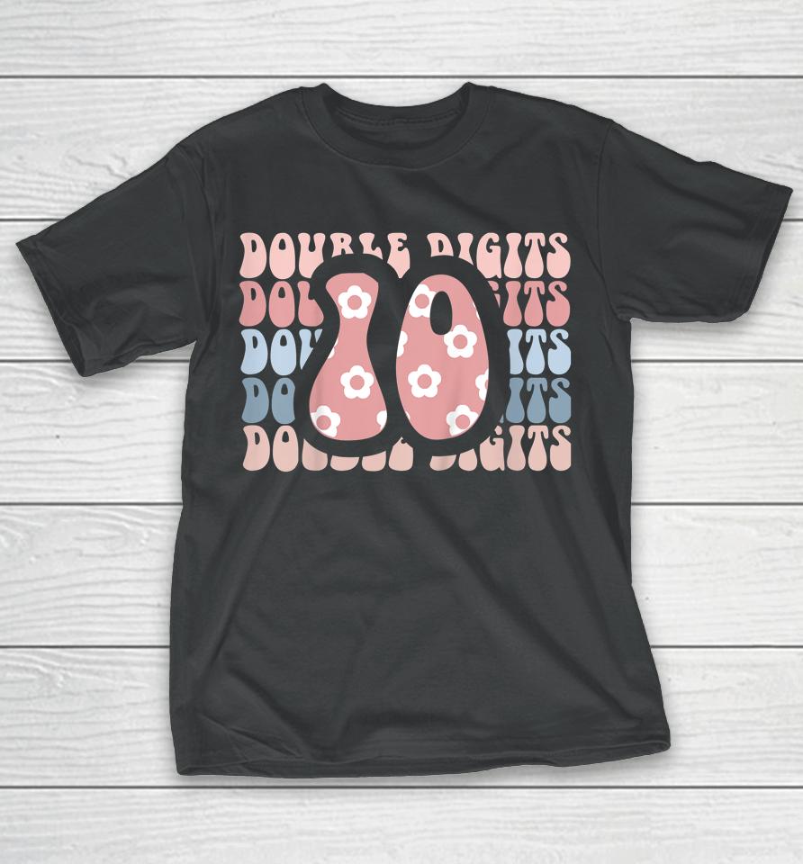 Girls 10Th Birthday Double Digits Tenth Hippie Daisy Print T-Shirt