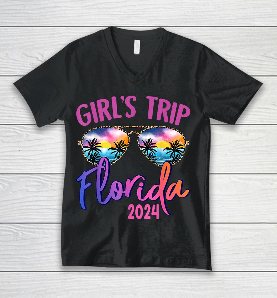 Girls Trip Florida 2024 Sunglasses Summer Girlfriend Group Unisex V-Neck T-Shirt