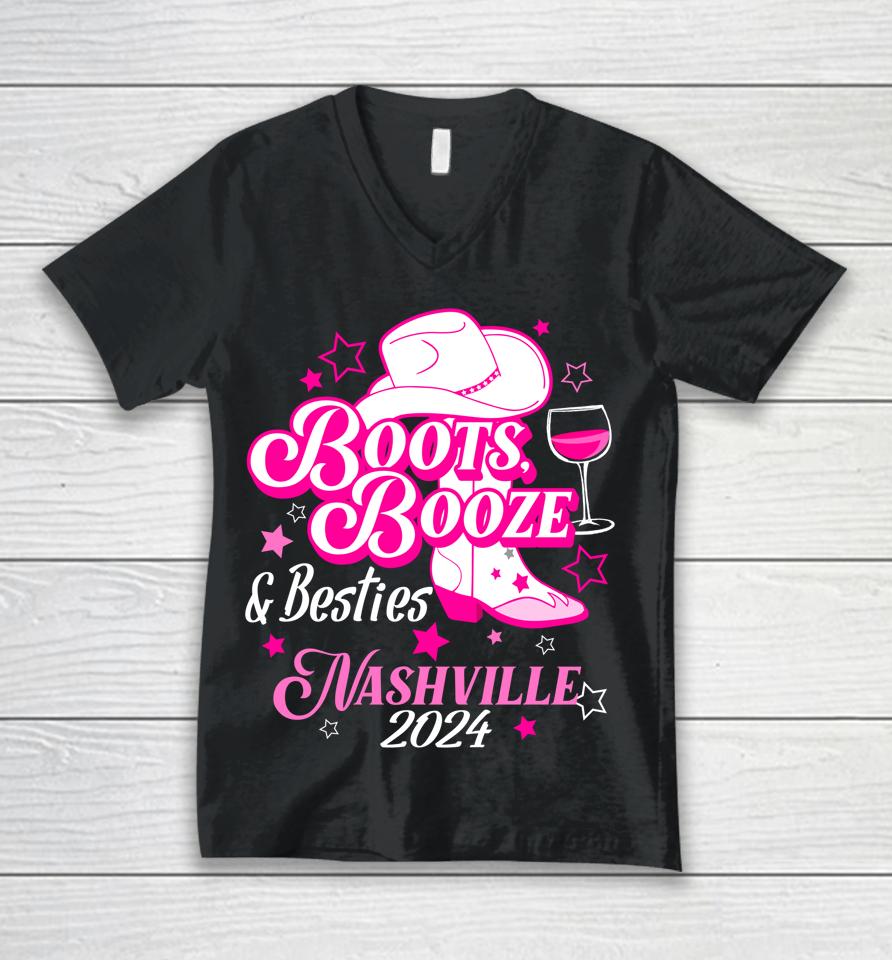 Girls Trip Nashville 2024 Boots Booze &Amp; Besties Nashville Unisex V-Neck T-Shirt