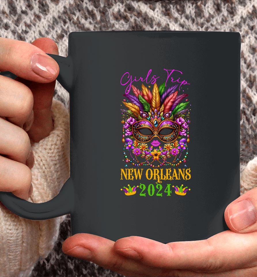 Girls Trip New Orleans 2024 Women Girl Mardi Gras Mask Beads Coffee Mug