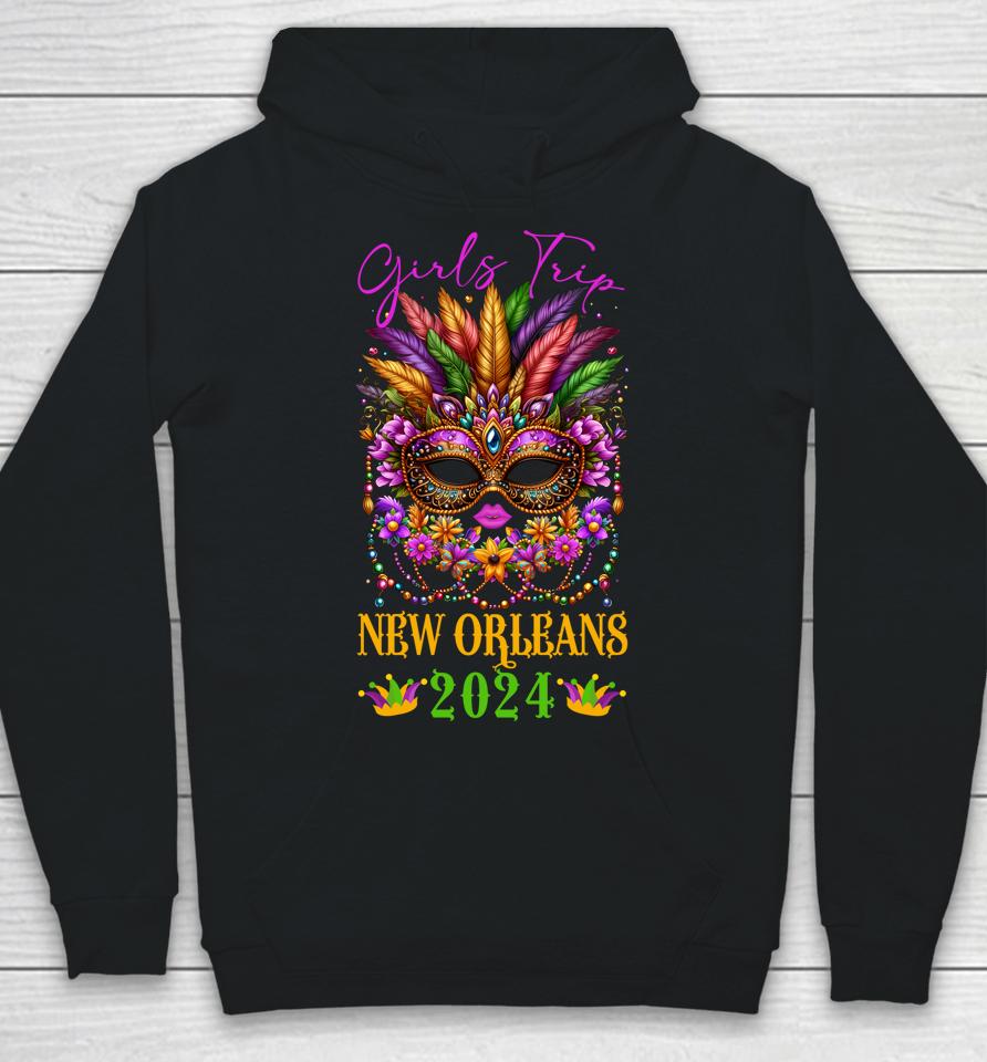 Girls Trip New Orleans 2024 Women Girl Mardi Gras Mask Beads Hoodie