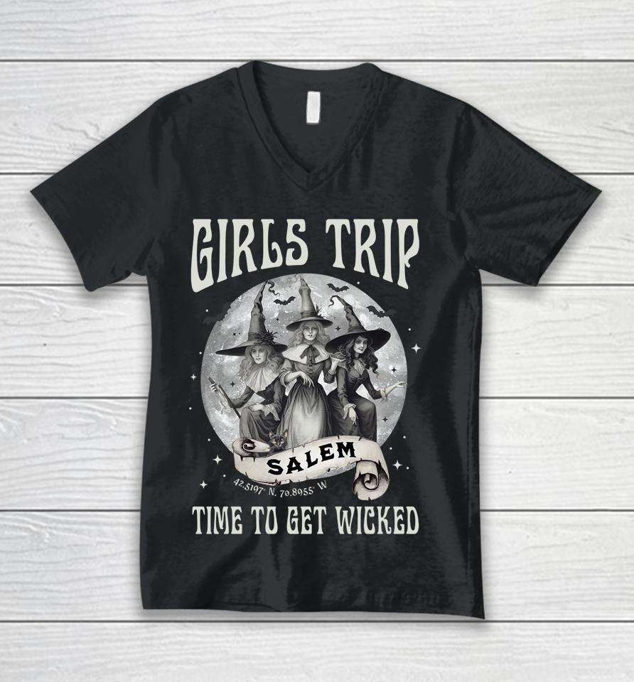 Girls Trip Salem Retro Salem 1692 They Missed One Witch Unisex V-Neck T-Shirt