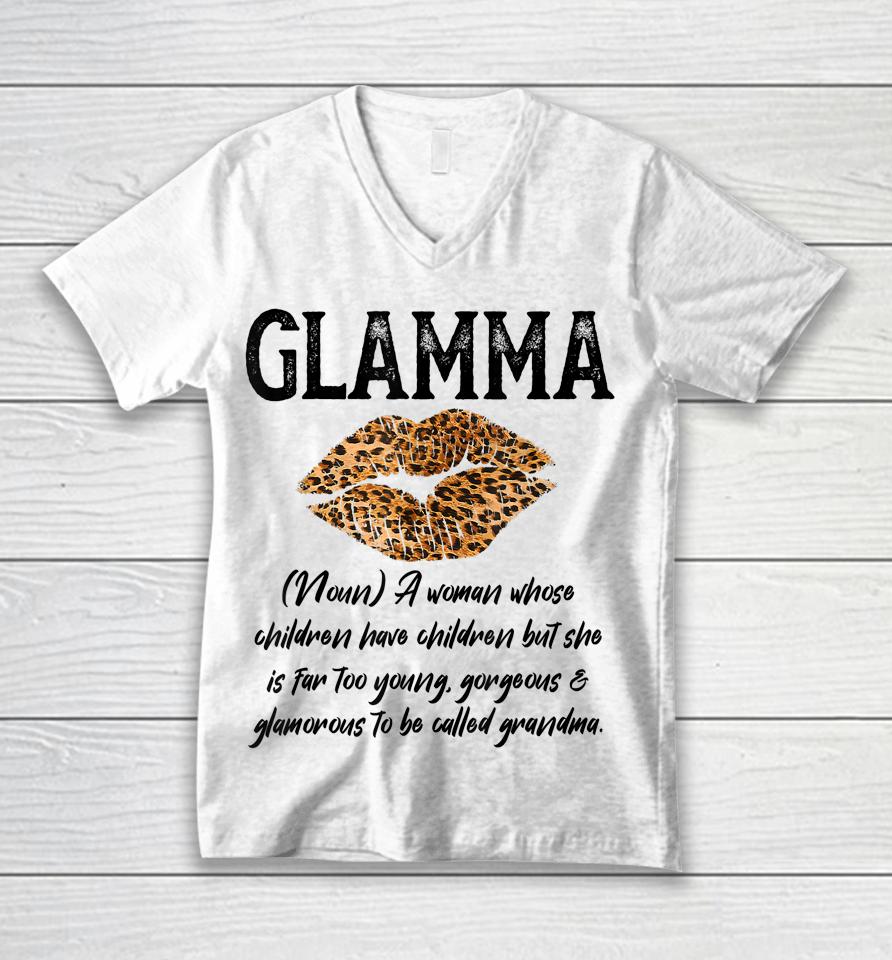 Glamma Leopard Lips Kiss Glam Ma Description Mother's Day Unisex V-Neck T-Shirt