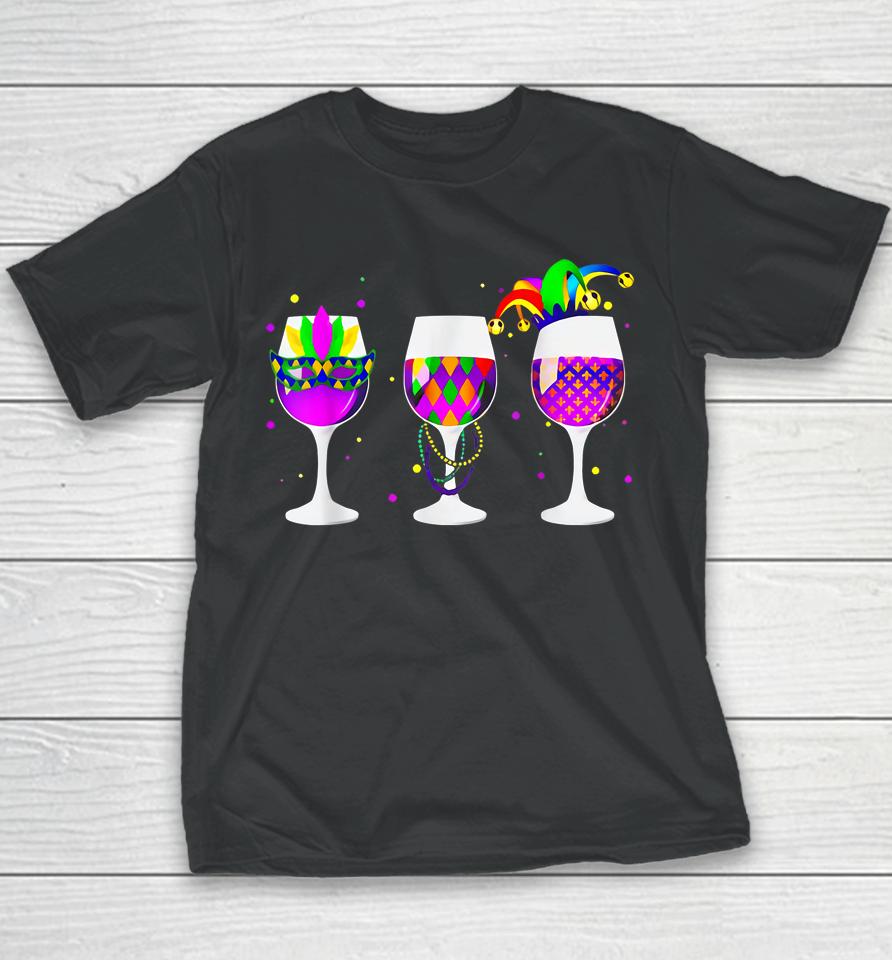 Glass Of Wine Funny Drinking Wine Mardi Gras Youth T-Shirt