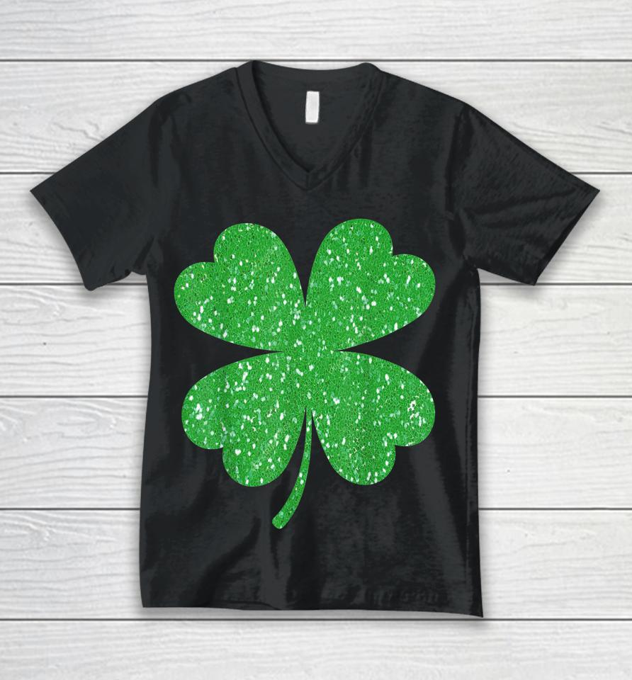 Glitter Clover Shamrock St Patrick's Day Unisex V-Neck T-Shirt