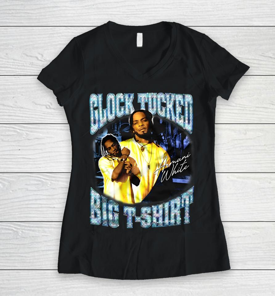 Glock Tucked Big T-Shirt Billieeilish Armani White Women V-Neck T-Shirt