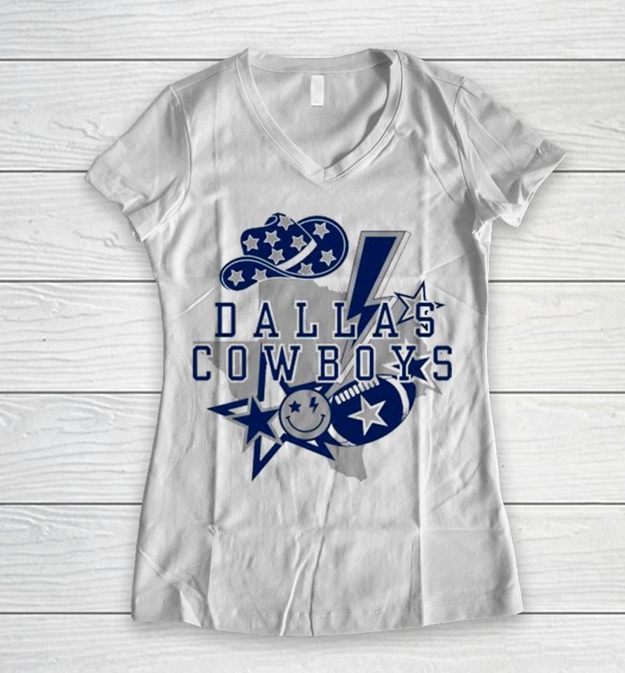 Glorious Dallas Cowboys Star Lighting Hat Football Women V-Neck T-Shirt