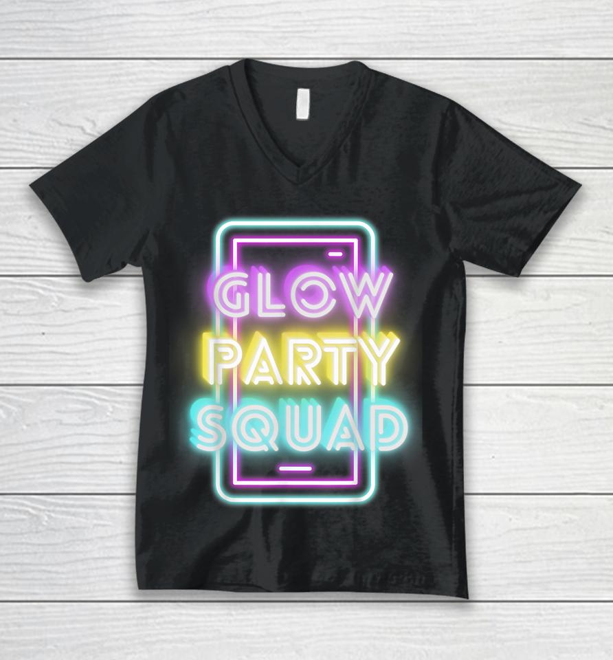 Glow Bright Party Squad Sleep Over Glow Squad Party Unisex V-Neck T-Shirt