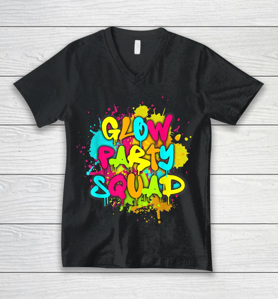 Glow Party Squad Colorful Paint Splatter Effect Party Lover Unisex V-Neck T-Shirt