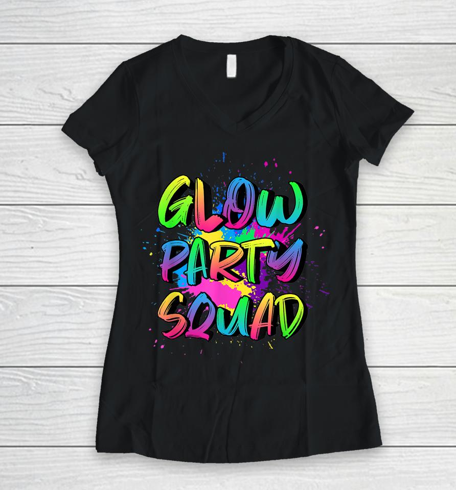 Glow Party Squad Costume 80S Glow Halloween Party Outfit Women V-Neck T-Shirt