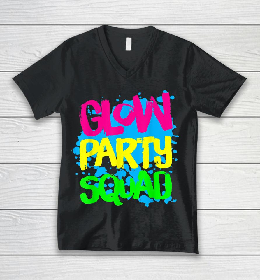 Glow Party Squad Paint Splatter Effect Glow Party Unisex V-Neck T-Shirt