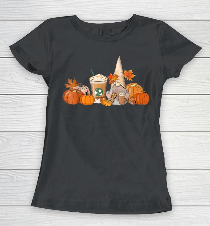 Gnome Coffee Latte Pumpkin Fall Autumn Funny Thanksgiving Women T-Shirt