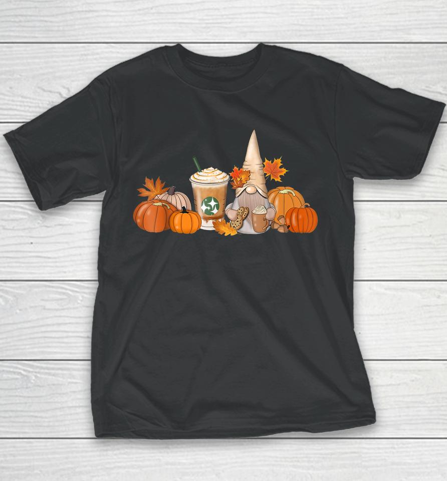 Gnome Coffee Latte Pumpkin Fall Autumn Funny Thanksgiving Youth T-Shirt